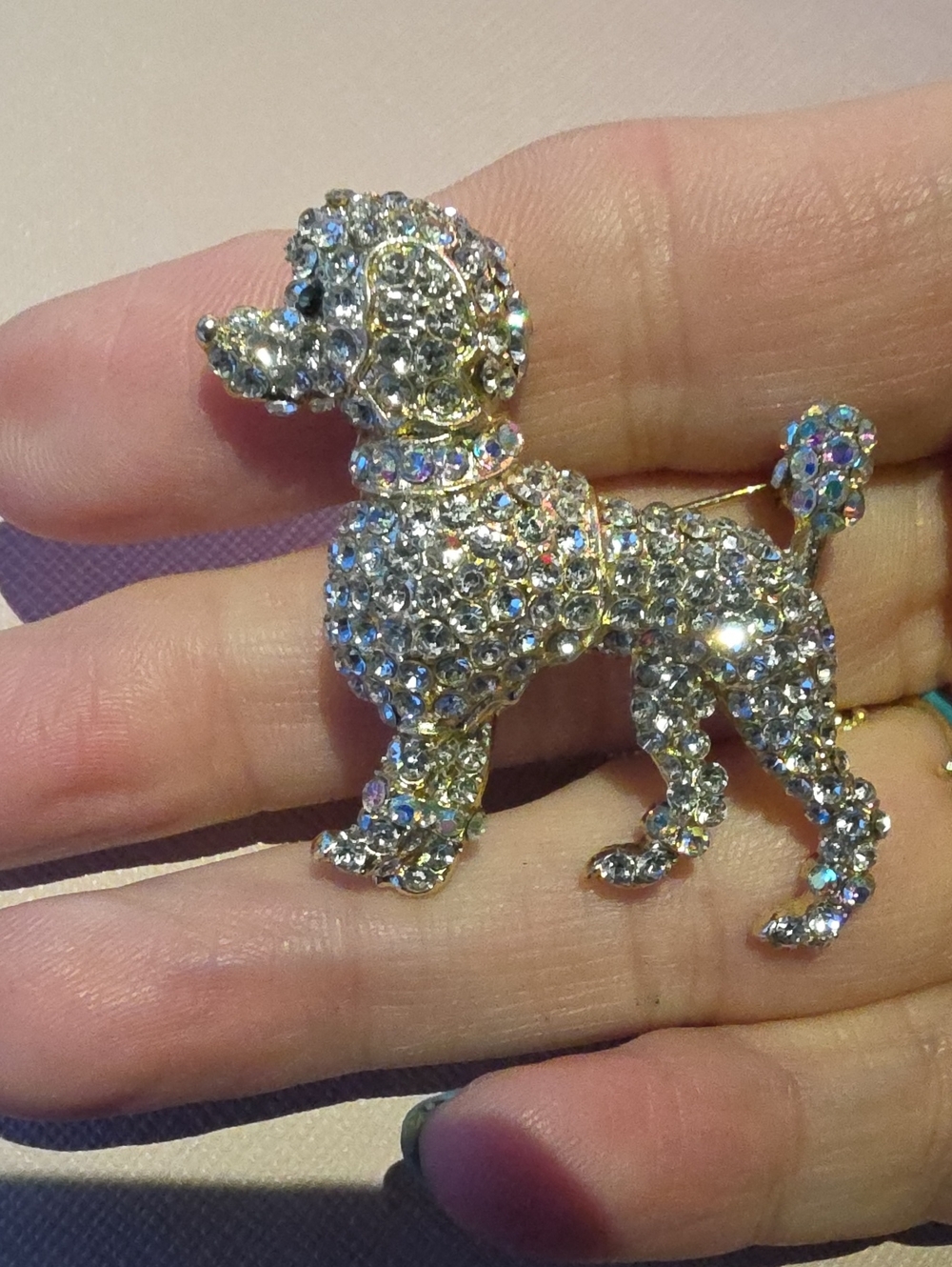 A82- Crystal Poodle Dog Brooch/ Pendant Combo -Silver Sparkle